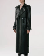 Black Sheepskin Leather Duster Trench Coat - Elegant & Warm