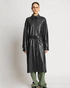 Black Sheepskin Leather Plain Trench Coat - Classic & Timeless