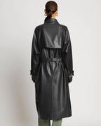 Black Sheepskin Leather Plain Trench Coat - Classic & Timeless