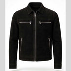 Black Sheepskin Suede Slim Fit Motorcycle Jacket