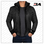 Edinburgh Black Hooded Leather Jacket