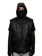 Black Hooded Leather Tactical Vest