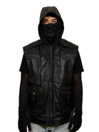 Black Hooded Leather Tactical Vest
