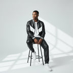 Men's Black Leather Track Suit jogging Sweatsuit