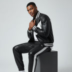 Men's Black Leather Track Suit jogging Sweatsuit