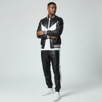 Men's Black Leather Track Suit jogging Sweatsuit
