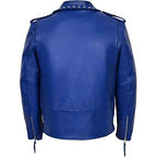 Men’s Blue Designer Studded Leather Jacket with Waist Belt – Avanzar Leather