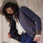 Blue Suede Jacket with Embroidery