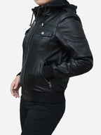Womens Black Bomber Leather Jacket