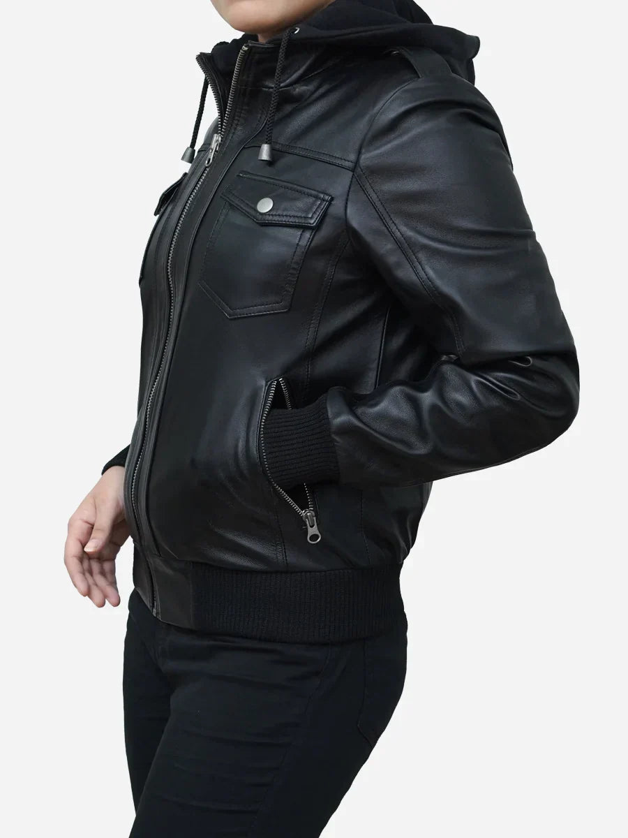 Womens Black Bomber Leather Jacket