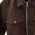 Women Bomber Distressed Brown Oversized Pockets Leather Jacket