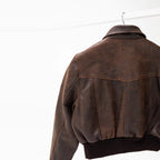 Women Bomber Distressed Brown Oversized Pockets Leather Jacket