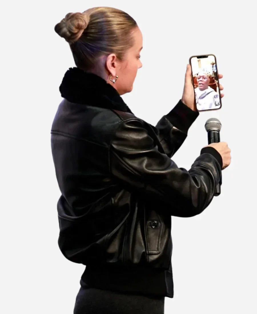 Brie Larson Black Leather Jacket