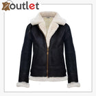 Brown Cream RAF Aviator B3 Womens Hooded Sheepskin Leather Jacket