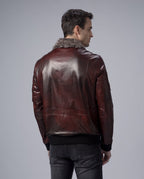 Reddish Brown G-1 Navy Aviator Leather Bomber Jacket with Removable Fur Collar