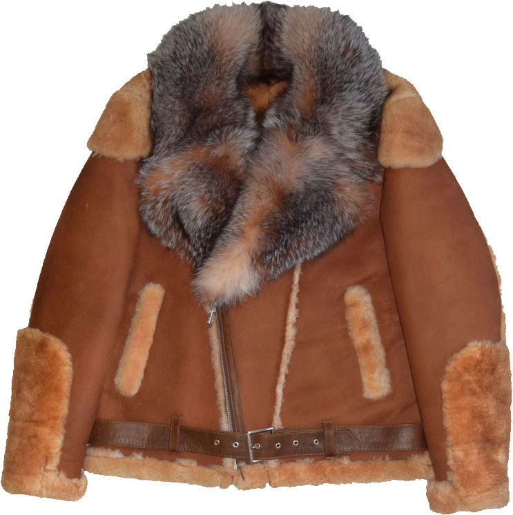 Brown Pilot Men’s Leather Jacket with Fur