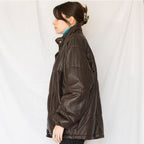 Womens Brown Leather Oversized Puffer Jacket