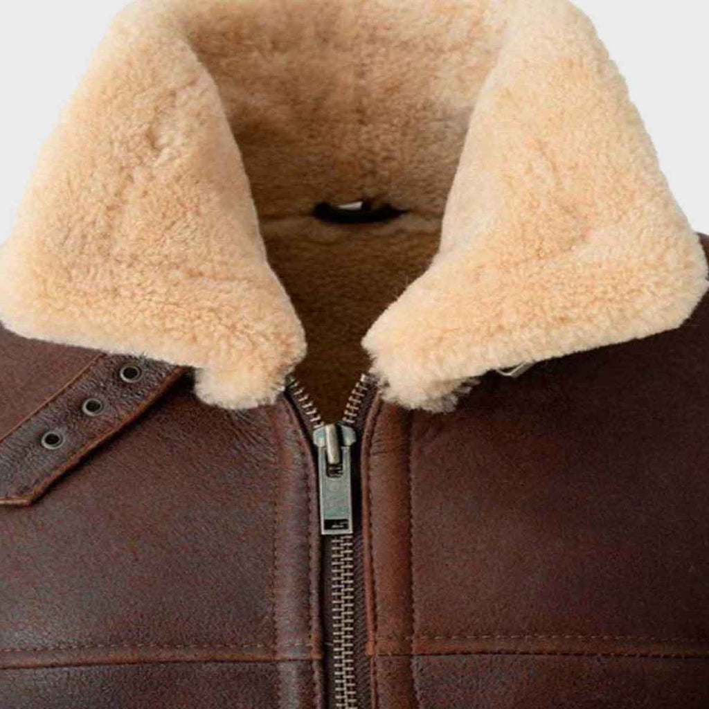 Mens Brown Aviator Shearling Leather Jacket