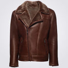 Brown Shearling Bomber Motorcycle Jacket With Lapels