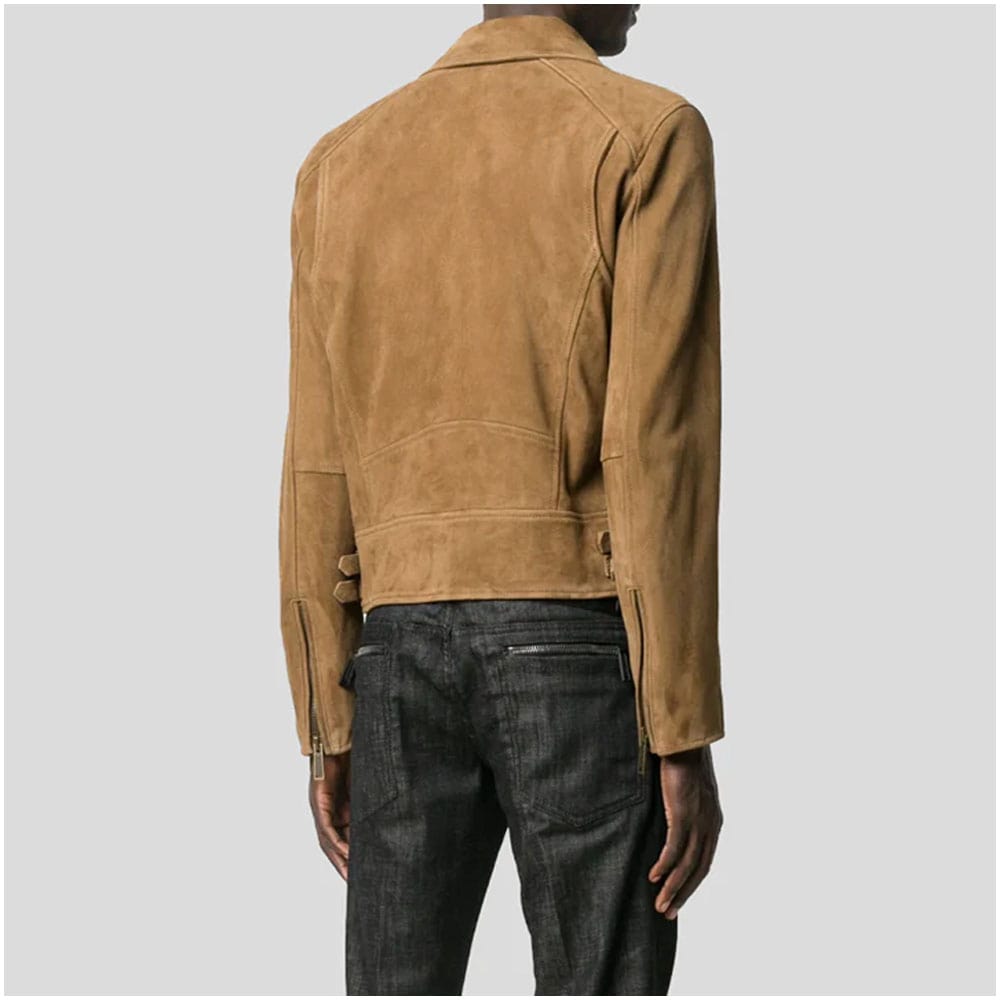 Brown Suede Leather Biker Jacket for Men