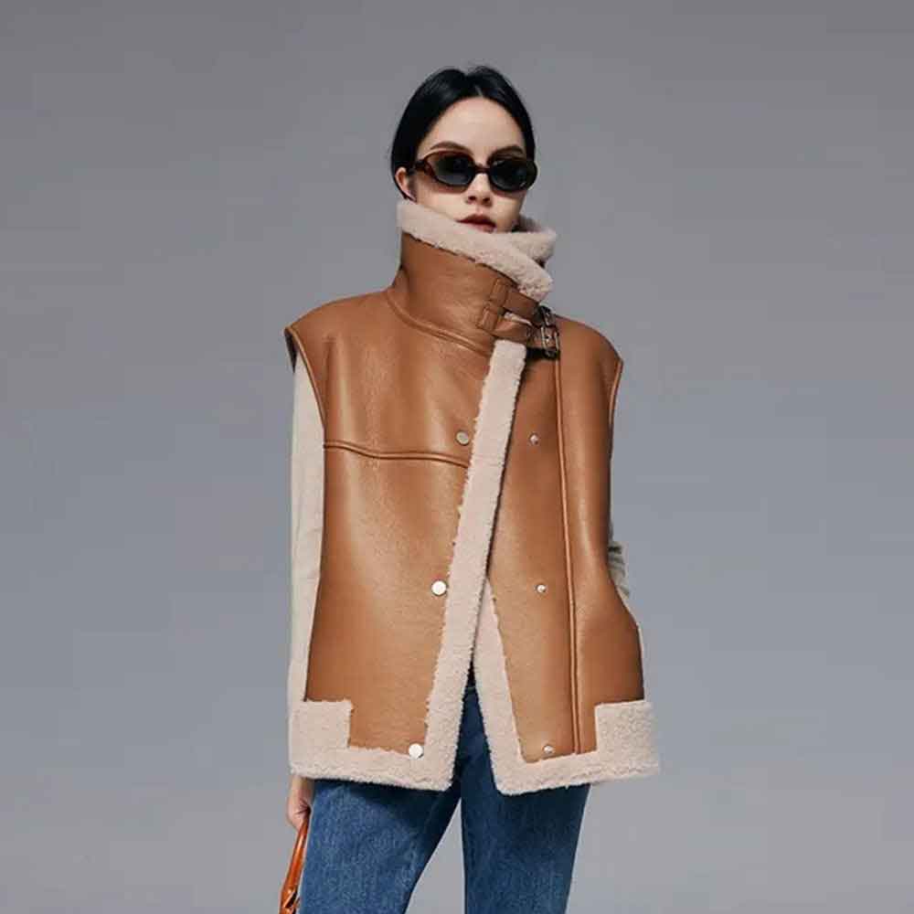 Brown Women's Sheepskin Shearling Vest