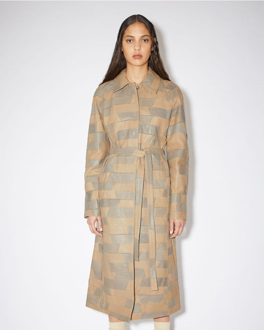 Fashion Brown Belted Women's Leather Coat