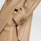 Brown Leather Button Closure Shirt For Women