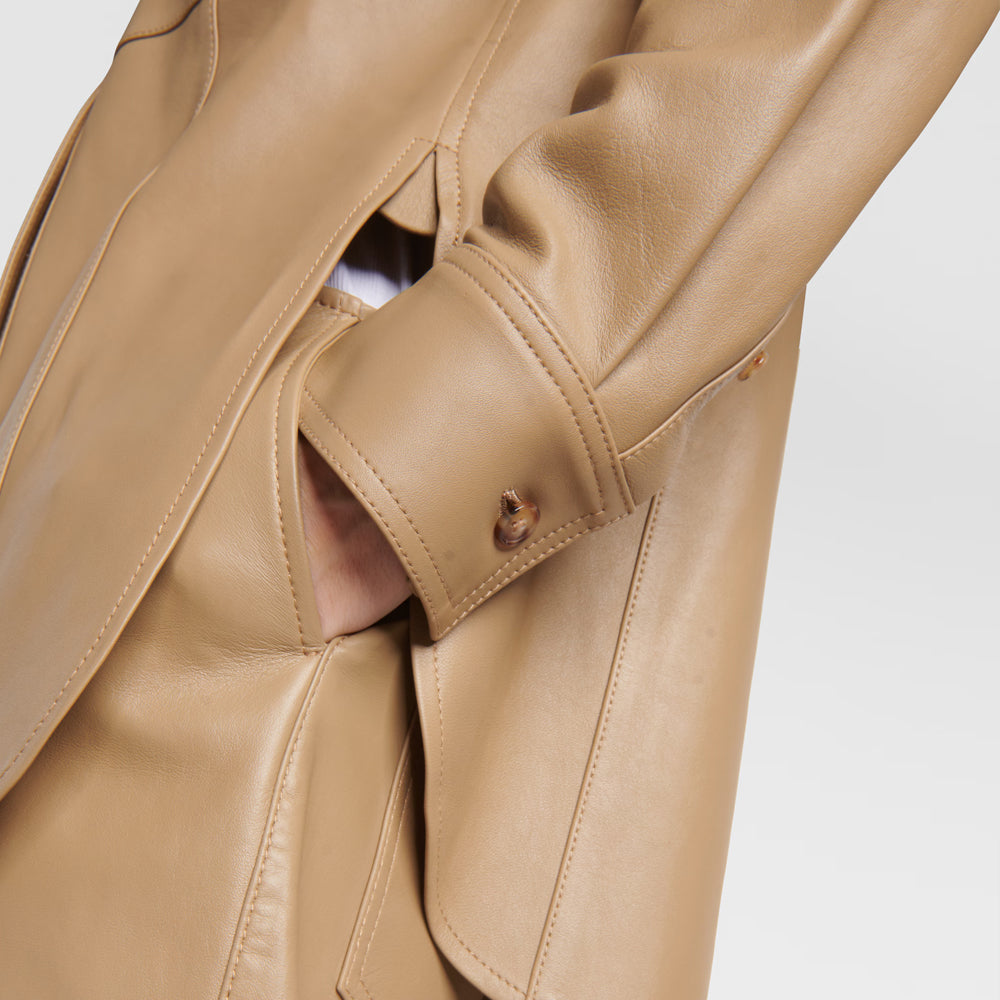 Brown Leather Button Closure Shirt For Women