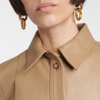 Brown Leather Button Closure Shirt For Women