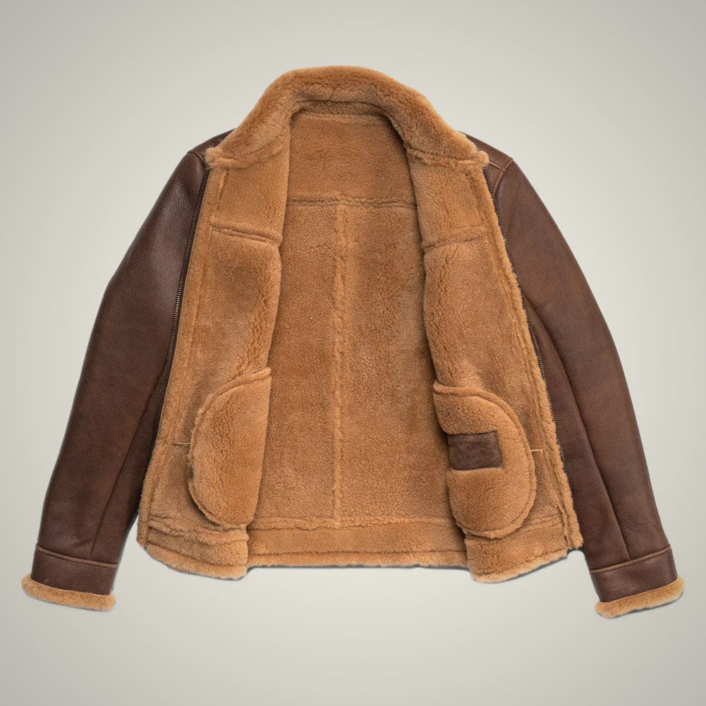 Men's Brown B3 WW2 Bomber Sheepskin Shearling Leather Jacket