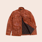 Men Lambskin Pure Fine Grain Leather Brown Field Jacket