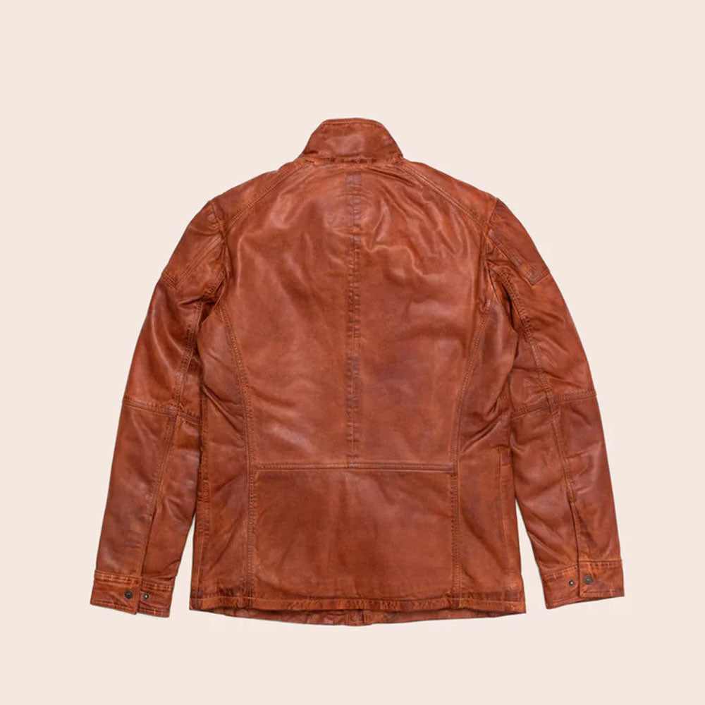 Men Lambskin Pure Fine Grain Leather Brown Field Jacket
