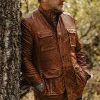 Men Lambskin Pure Fine Grain Leather Brown Field Jacket