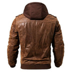 New Men Brown Biker Leather Jacket With Hooded