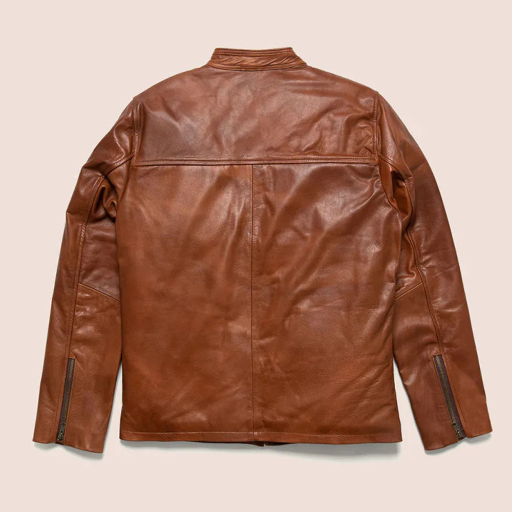 Men Motorbike Cafe Racer Brown Leather Jacket