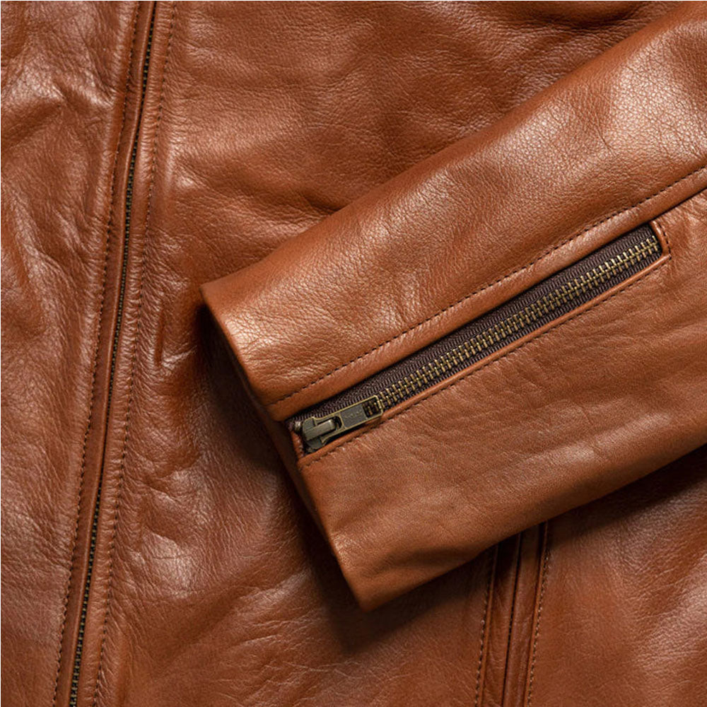 Men Motorbike Cafe Racer Brown Leather Jacket