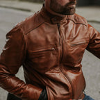 Men Motorbike Cafe Racer Brown Leather Jacket