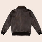 Men Iconic Brown Trucker Bomber Leather Fur Collar Jacket