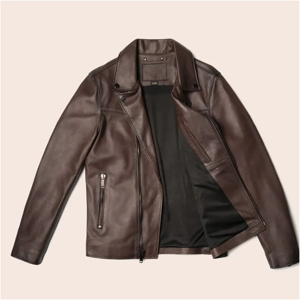 Brown Men Racer Motorbike Leather Jacket
