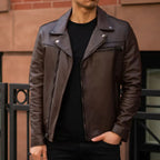 Brown Men Racer Motorbike Leather Jacket