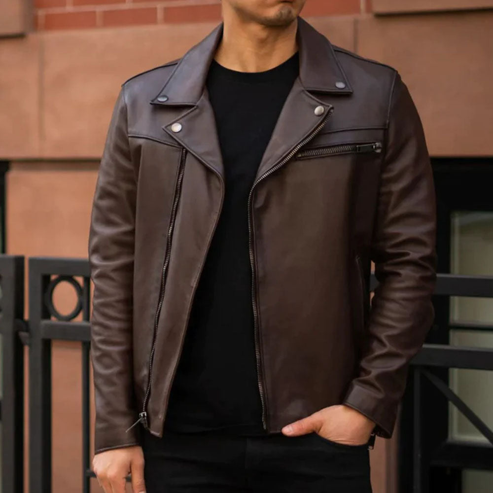 Brown Men Racer Motorbike Leather Jacket