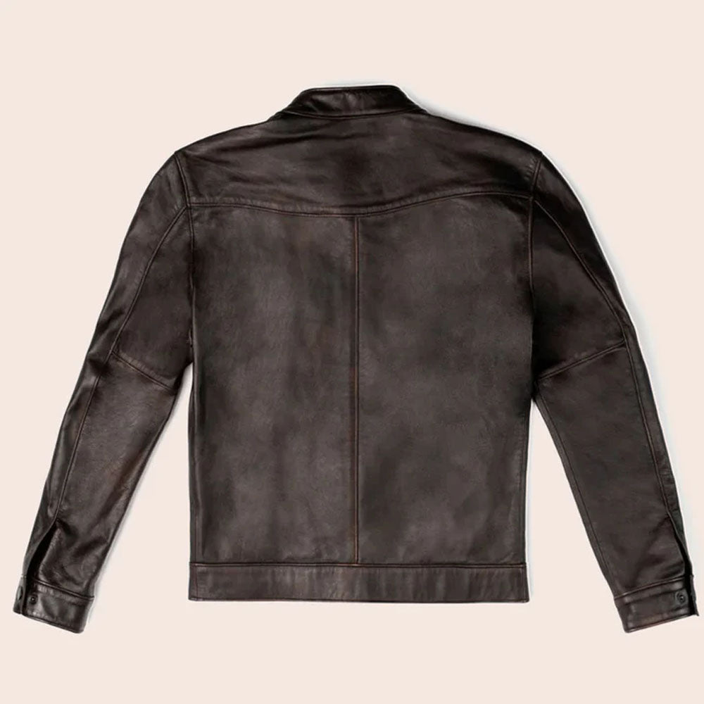 Brown Cafe Men Goatskin Motorbike Leather Jacket