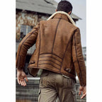 Men’s Tan Brown Leather Shearling Jacket