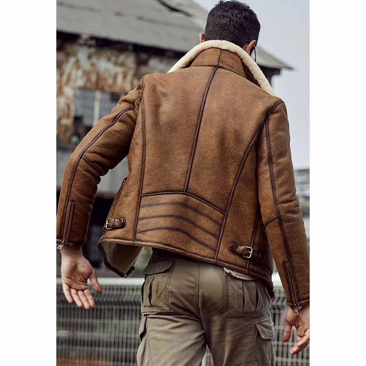 Men’s Tan Brown Leather Shearling Jacket