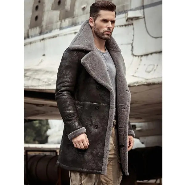 Men's Black B7 Bomber Shearling Leather Coat - Classic & Cozy