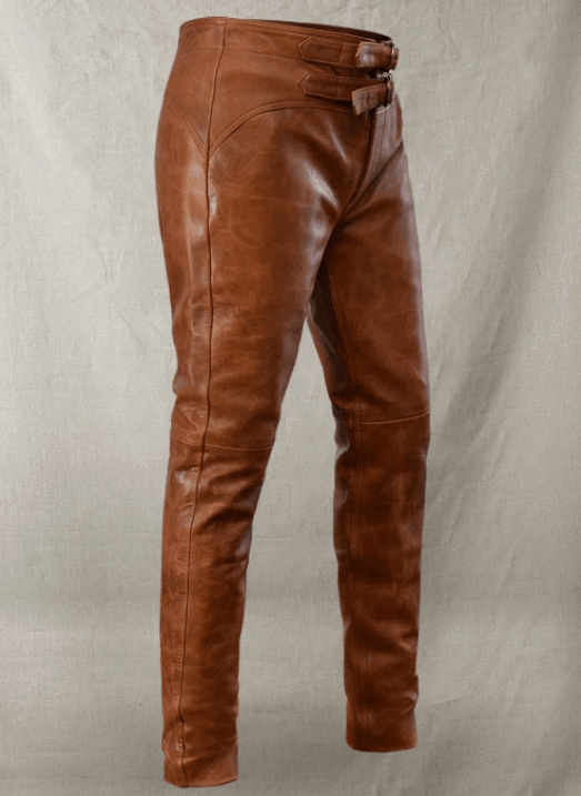Men's Brown Distressed Leather Pants