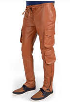 Men's Leather Pant In Tan Brown