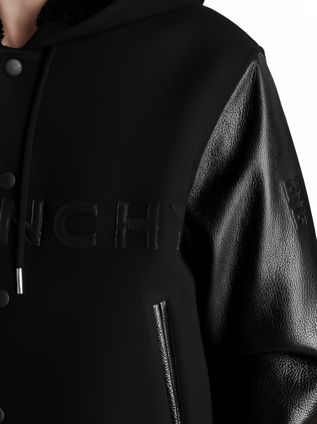 Men's Black Varsity Bomber Leather Jacket with Hood by Avanzar