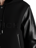 Men's Black Varsity Bomber Leather Jacket with Hood by Avanzar