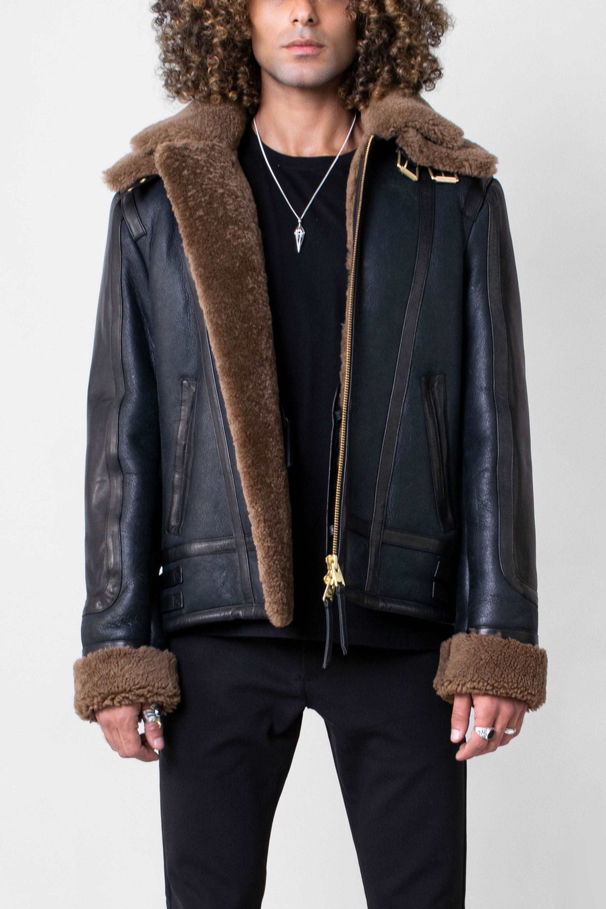 Men's Blue Sheepskin Shearling Leather Jacket